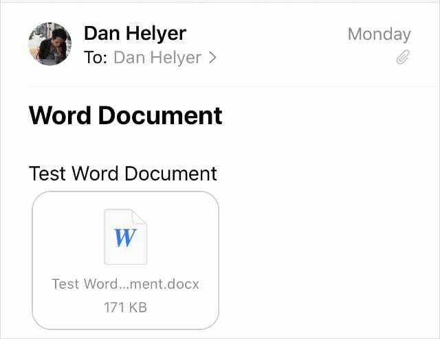 Word-asiakirja liitettynä sähköpostiin Mail-sovelluksessa