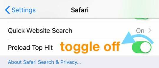 schakel preload tophit uit in Safari voor iOS iPhone iPad iPod