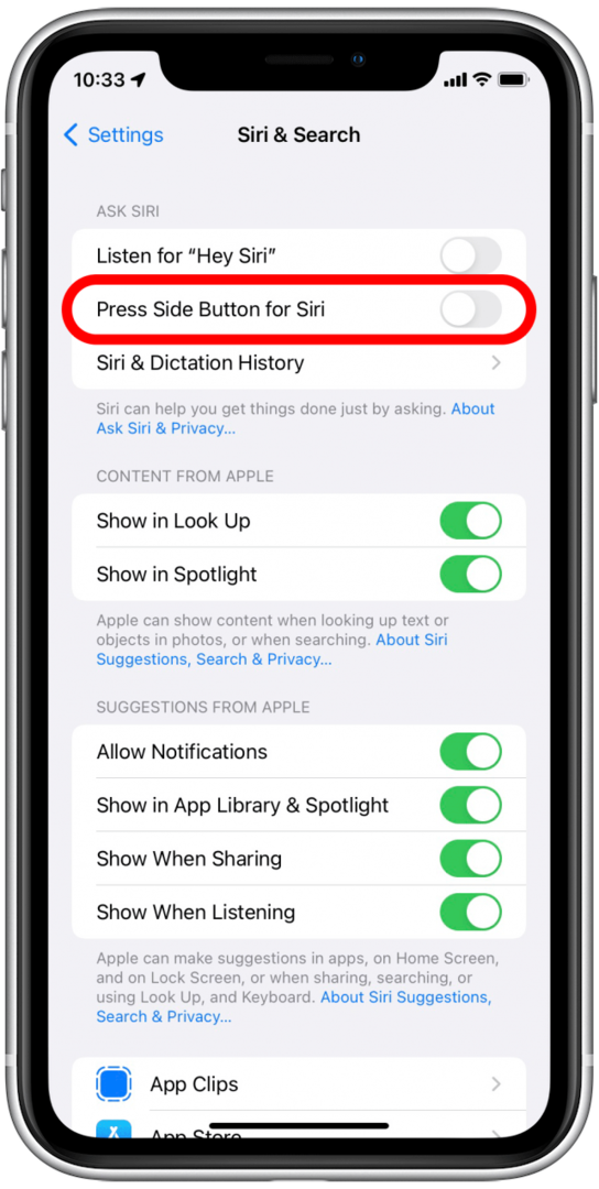 Εναλλαγή Πατήστε το πλευρικό κουμπί για να ενεργοποιηθεί ξανά το Siri