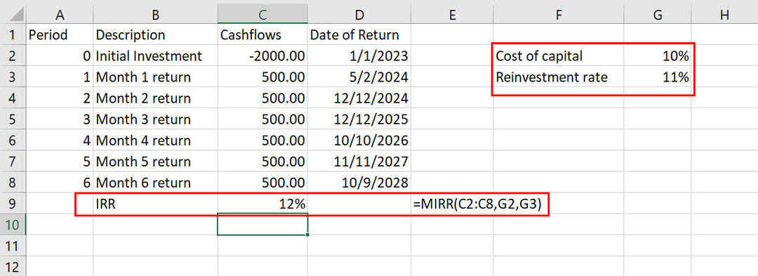 Научете как да изчислявате IRR в Excel с помощта на MIRR синтаксиса