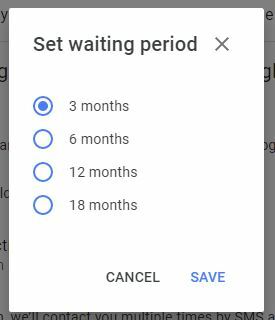 Tiempo de inactividad de la cuenta de Google