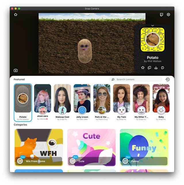 snap kamere filtri za Mac in spletne kamere