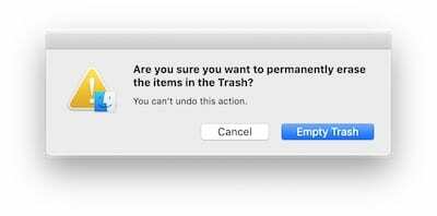 Képernyőkép az Empty Trash párbeszédablakról