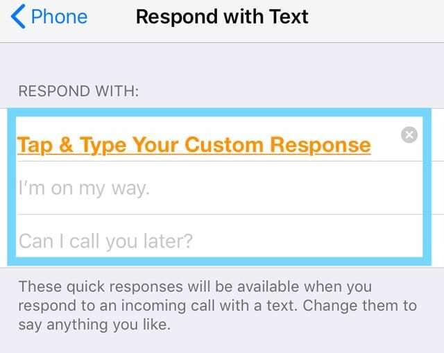 создать собственный ответ на ответ iPhone с текстовой функцией
