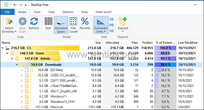 Kā viegli atrast lielākos failus operētājsistēmā Windows 10 datorā