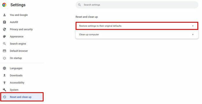 إعادة تعيين إعدادات Chrome