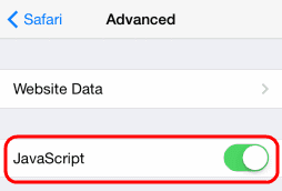 Impostazioni JavaScript di Safari iOS