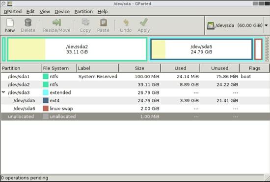 GParted (hurtigt og gratis partitionsstyringsværktøj)