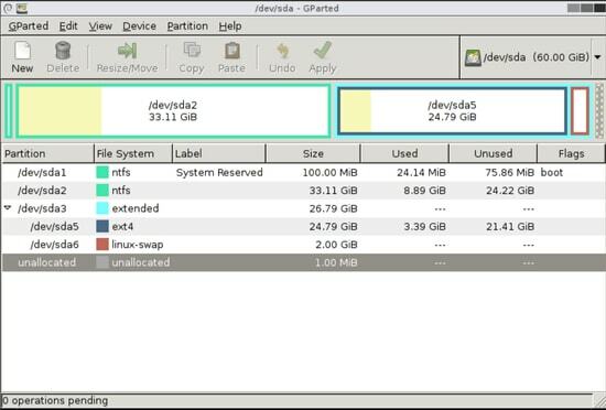 GParted (szybkie i bezpłatne narzędzie do zarządzania partycjami)