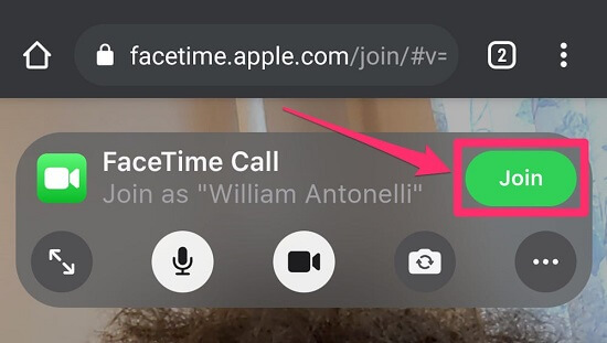 Κουμπί συμμετοχής για κλήση Facetime
