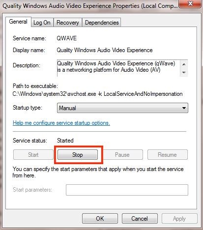 Stoppen Sie die Qualität des Windows Audio Video Experience Service