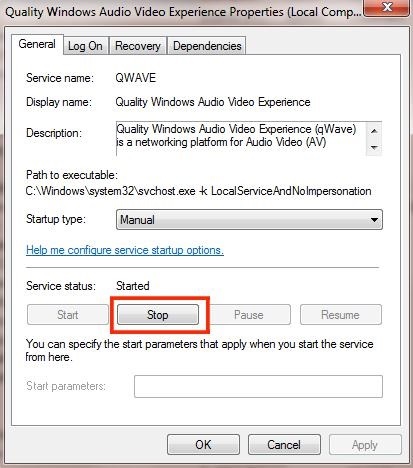 Arrêter le service d'expérience audio-vidéo Windows de qualité