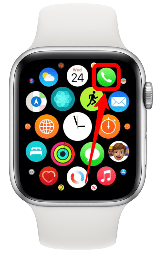 اضغط على تطبيق الاتصال لإجراء مكالمة هاتفية على Apple Watch.