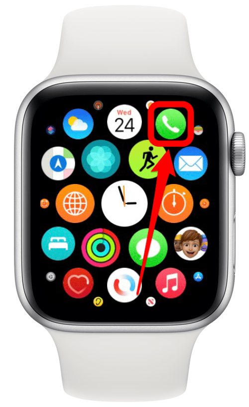 Toque la aplicación de llamada para realizar una llamada telefónica en Apple Watch.