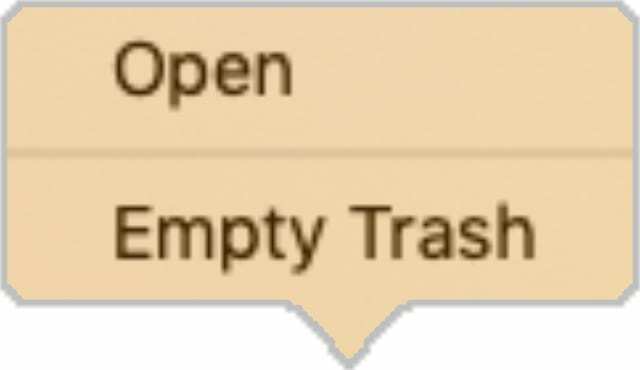 Opcija Empty Trash no macOS Dock
