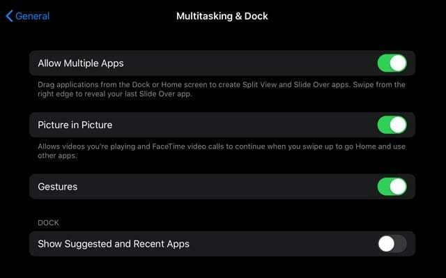 iPadOS-Einstellungen für Multitasking und Dock