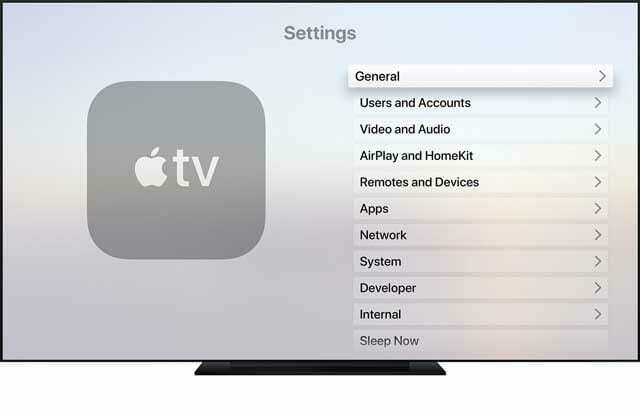 obecná nastavení na Apple TV