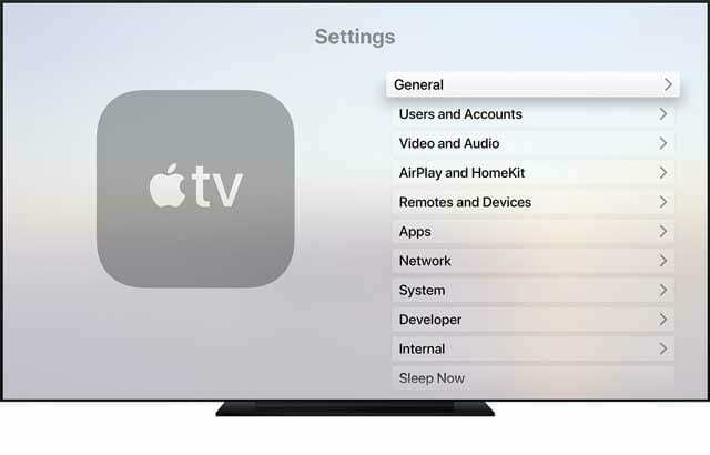 configurações gerais na Apple TV