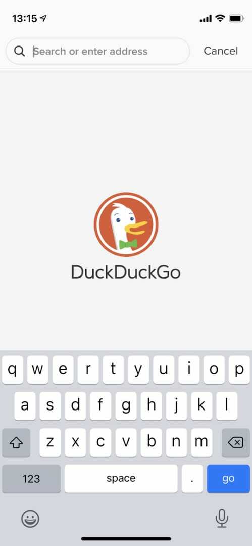 Pantalla de inicio de DuckDuckGo