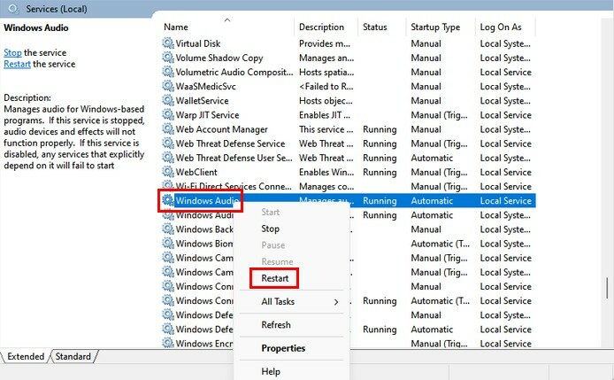 Reštartujte služby Windows 11