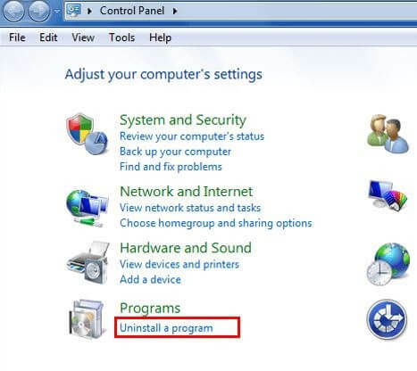 Κάντε κλικ στο The Uninstall A Program Under Programs