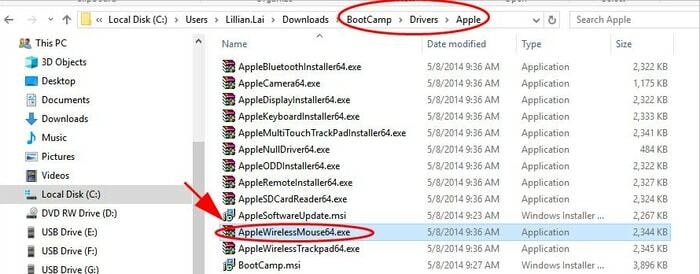 AppleWirelessMouse64.exe एप्लिकेशन फ़ाइल ढूंढें
