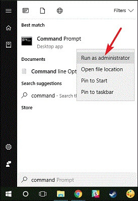 Command Prompt მუშაობს როგორც ადმინისტრატორი