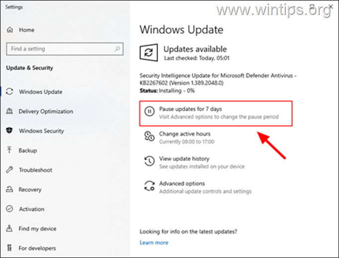 Windows 10에서 업데이트를 일시 중지하는 방법