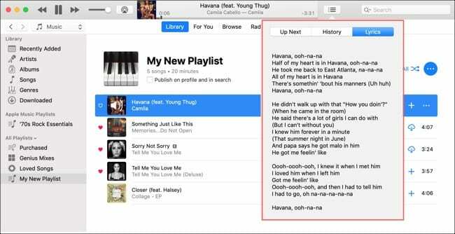 Katso laulujen sanat Macissa