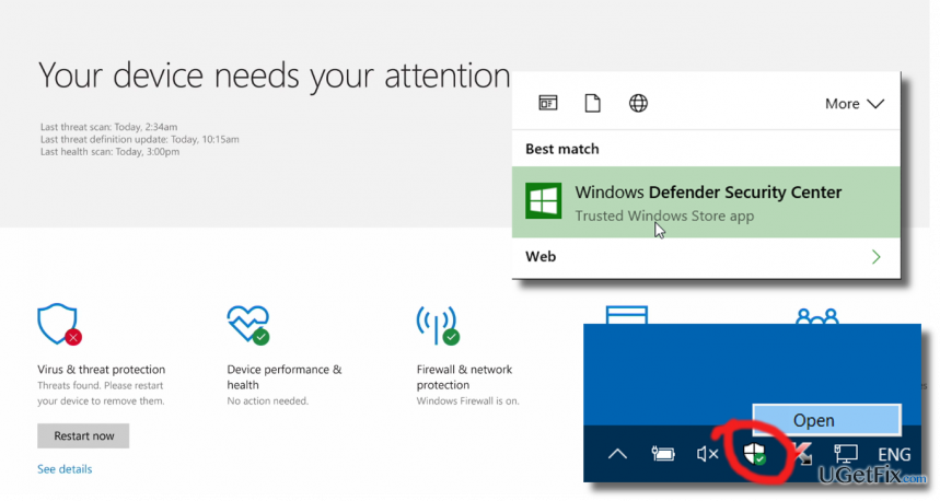 Windows Defender 보안 센터 아이콘 삭제