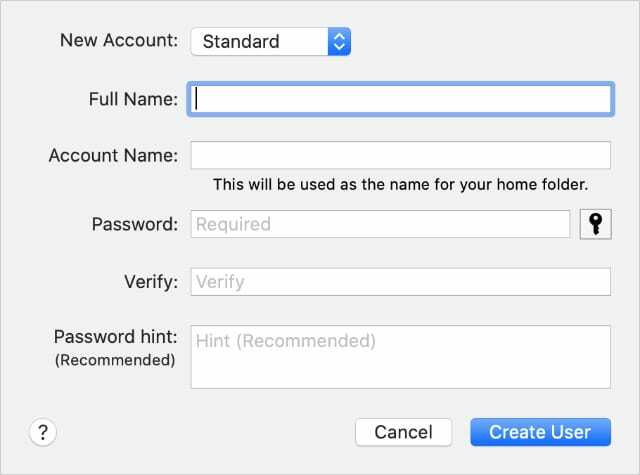 Nueva ventana de creación de cuenta de usuario en macOS System Preferences2