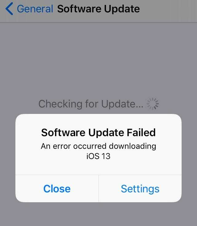 iOS13およびIPadOSのソフトウェアアップデートに失敗しました