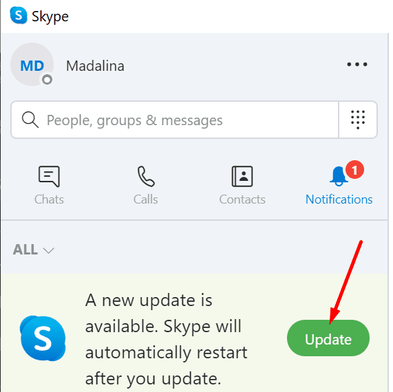 aktualizovať skype