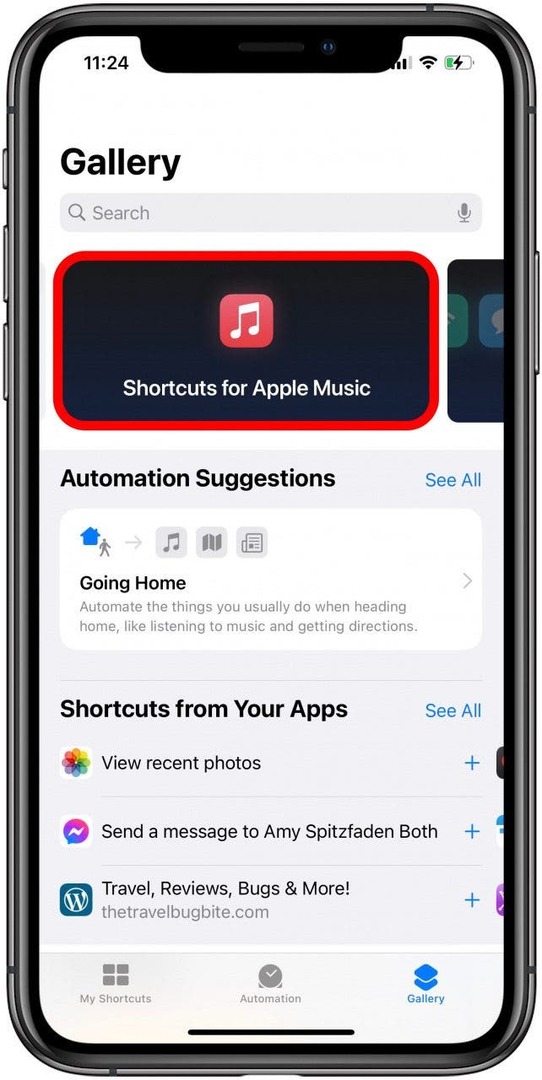 Klepnite na položku Skratky pre Apple Music.