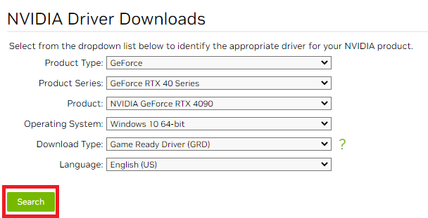Pesquisar download do driver Nvidia
