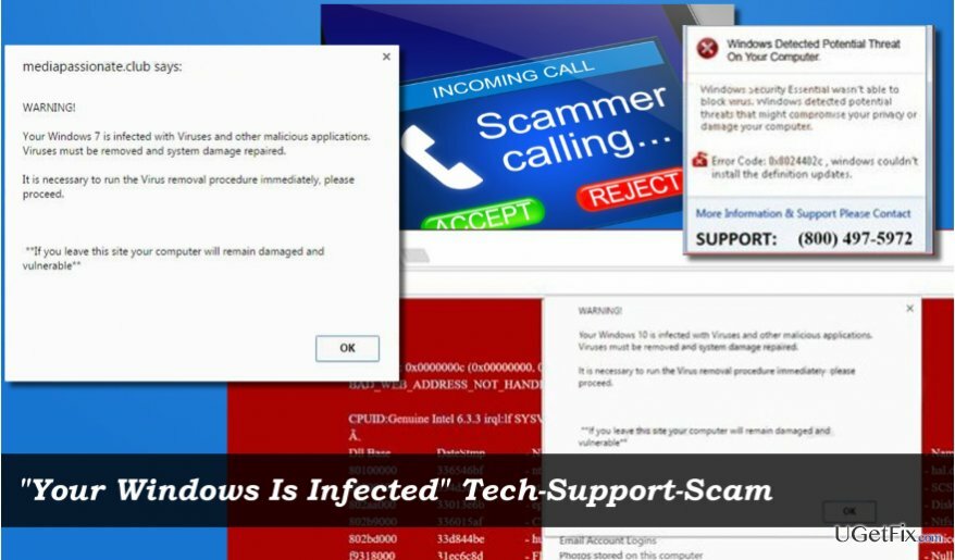 een voorbeeld van " Your Windows Is Infected " Tech-Support-Scam
