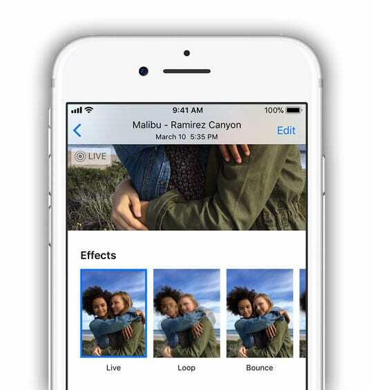 მოძრაობის ეფექტის ვარიანტები Live Photos-ისთვის iPhone-ზე Photos App-ში