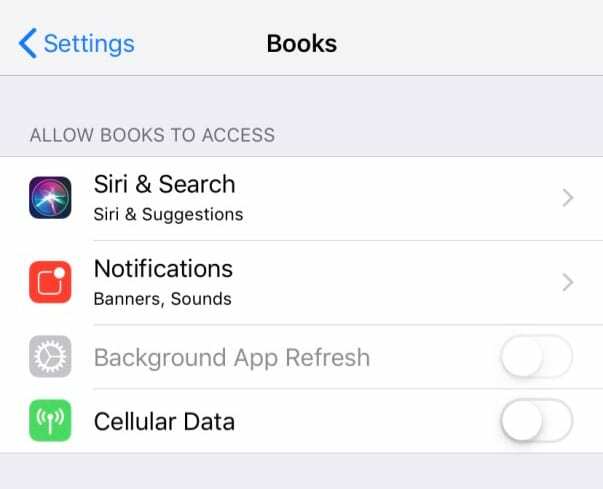 отключить сотовые данные для Apple Books iOS