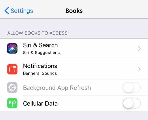 stäng av mobildata för Apple Books iOS