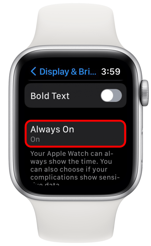 нажмите «Всегда на Apple Watch, всегда на дисплее»
