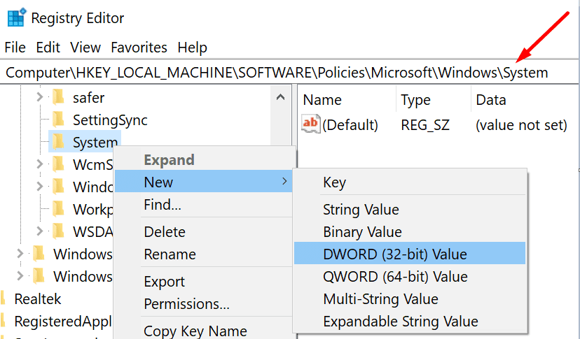 new-system-dword-value-regedit