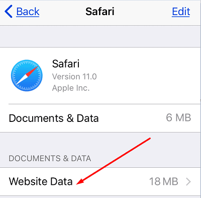 údaje o webových stránkách safari iphone