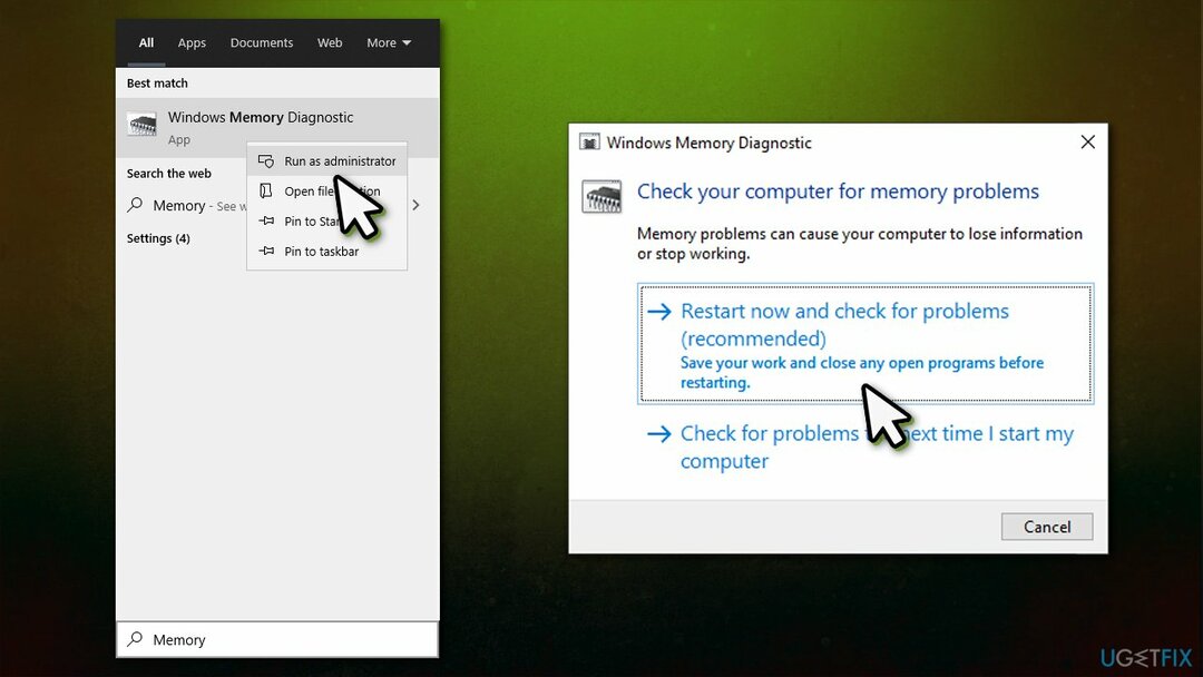 გაუშვით Windows Memory Diagnostic ინსტრუმენტი