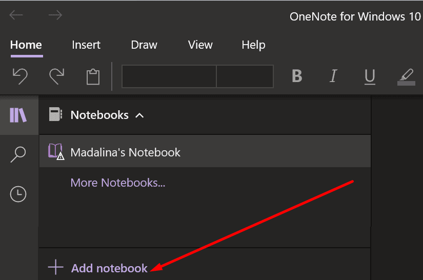 dodaj nowy notatnik onenote