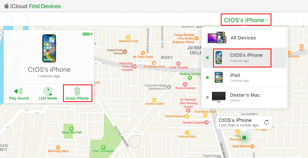 Az iPhone törlése a Find My iPhone alkalmazásból