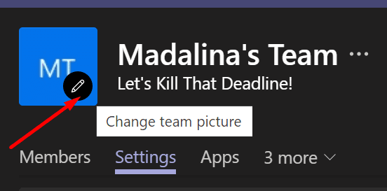 cambia l'immagine del team Microsoft teams