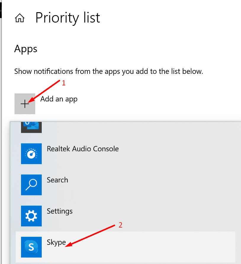 lista di priorità aggiungi skype
