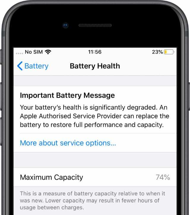 iPhone 6S met een belangrijk batterijbericht en maximale capaciteit