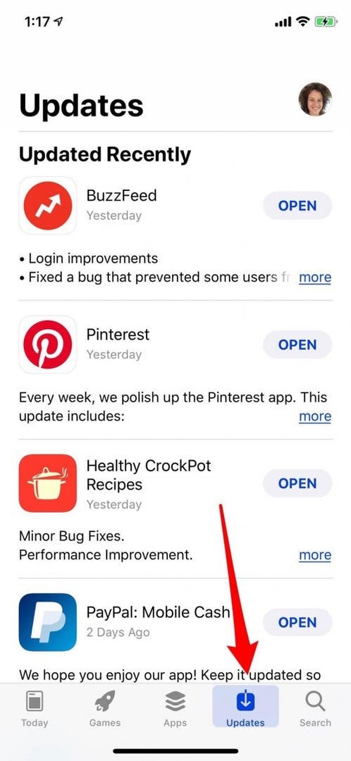 guia de atualizações da app store