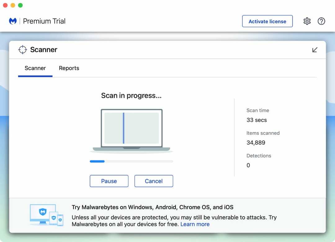 MalwareBytes veic vīrusu skenēšanu operētājsistēmā Mac